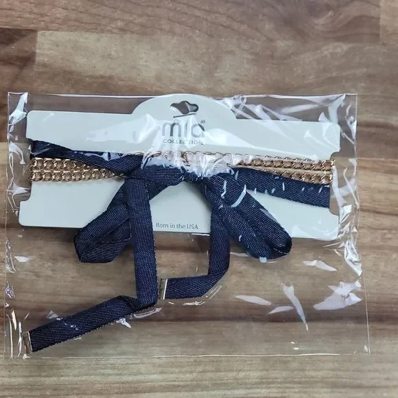 Mia Collection Sexy Denim Tie Choker Gold Tone Lolita Necklace - Picture 4 of 4